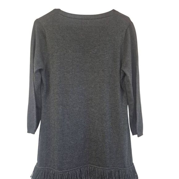 Calvin Klein Women's Heather Black Acrylic/Poly Scoop Neck 3/4 Sleeves Looped Fr - Picture 5 of 11